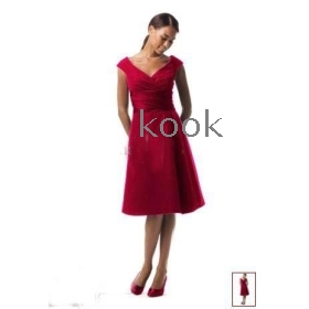 free shipping Wholesale - Custom-Made 2011 satin A-line Short Cap Sleeve Tea-Length Zipper and Empire Bridesmaid Dress   Cocktail and Party  Christmas with  A3