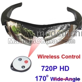 wide 170 angle lens 5MP 720P Wide Remote Control Glasses Sunglasses Camera Video Recorder mini DVR Black avp015JR