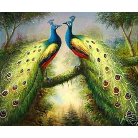 art Handicraft oil painting:two peacock art 24x36"