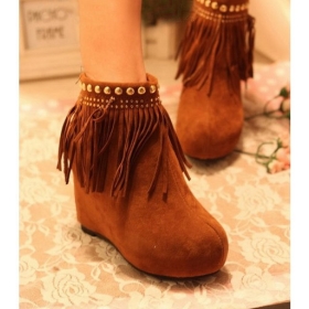  free shipping ---Western Rhinestone Metal Chain zipper boots Hippie fringed rivet slope heel boots child Xie Zi