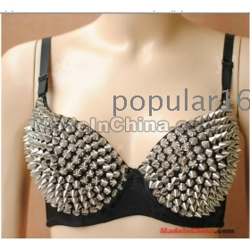 Free shipping-Womens Sexy Gold Silver Tone Metallic Gathers Punk Spike Studs Rivet Bra Bralet 