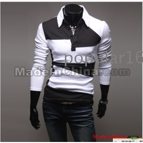 Wholesale -2013- men's t-Shirts Slim Korean Long sleeve men t shirts  shirt Color matching overshirt 