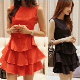 Free shipping new women's fashion cute ruffles sleeveless layered dress sundress OL party dress 