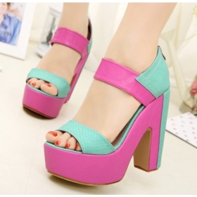 Free shipping platform pumps chunky high heels girls 2013 roman sandals for women ladies shoes woman colors block snake