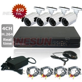 4CH H.264 Standalone Realtime Recording CCTV DVR 4pcs 450TVL Outdoor Waterproof IR Camera System Kit