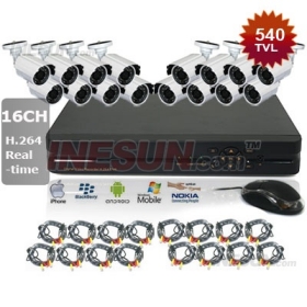 16CH H.264 Surveillance Realtime Network Standalone DVR 16pcs Outdoor 540TVL 23pcs Leds D/N Camera System Kit