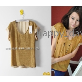 NOVÉ dámské letní Lesklý zlatý / stříbrný šifon mozaika nepravidelná zajišťovacích t -shirt # 511