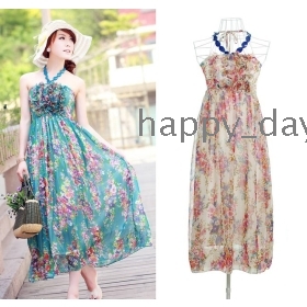 Free Shipping fashion N413-375 Floral Bohemian Print Chiffon long Dress women's clothes