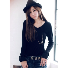 Free shipping fashion 527-9122 new V collar color T-shirt women's clothes