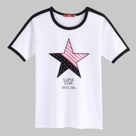 VANCL [ VT ] "Super Star" Graphic Tee ( Mujer) Blanco / Negro SKU : 205331