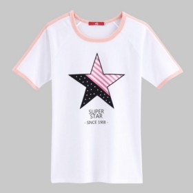 Vancl [ VT ] " Super Star " Graphic Tee (kobiety) Biały / Pink SKU : 205332