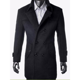 O envio gratuito de atacado de moda homens trench coat de lã longo inverno quente casaco outerwear busniess trespassado sobretudo B