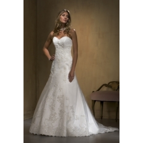 A-Line/ Strapless Chapel train satin wedding dress for brides 2010 style #1019WEER N