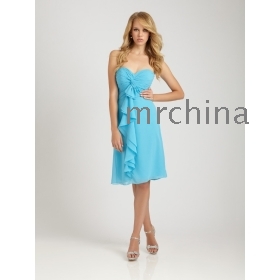 Blue short strapless ruched sweetheart neckline chiffon Bridesmaids dress 2012