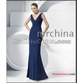 High quality!  chiffon style   v-neck wraps floor-length Ruffle  Evening Dresses