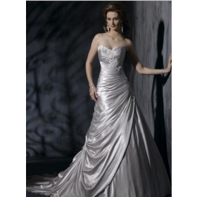 New style Sexy Strapless Wedding Dresses , evening gown White / ivory Embroidery satin   dress 71