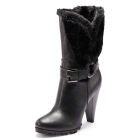 VANCL Mia Fur Collar Heeled Boots Black SKU:184542