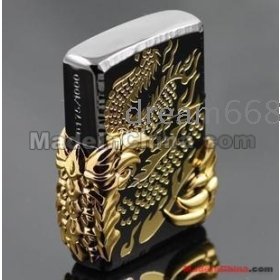 Free shipping American zippos lighter double-sided  ice gold-plated wing of the dragon#  