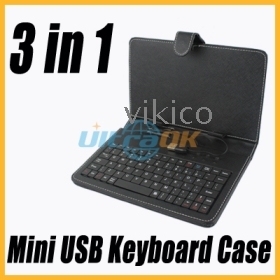 3 in 1 Mini-USB- näppäimistö Suojaava Leather Case laukku kansi teline 7 tuuman 7 " Tablet PC tietokone MID musta uusi ilmainen toimitus