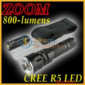 Bright 800 lumens CREE R5 LED Zoomable Adjustable Focus 3 Modes Aluminum alloy Flashlight  With Clip 