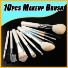 New 10pcs Makeup Cosmetic Brushes Set With White Leather Case