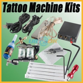 Nye Komplet Tattoo Equipment Single Machine Gun Color blæk Energiforsyning Kits Gratis Levering