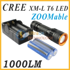 CREE XML XM-L T6 LED Aluminum Flashlight  Adjustable Focus with 1000 lumens 