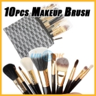 10pcs Makeup Brush Cosmetic Brushes Set With 2 Waterproof PVC Pouch free shipping