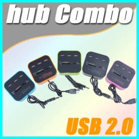 New All-In-One Multi-card Reader with 3 ports USB 2.0 hub Combo for SD/MMC/M2/MSFree Shipping