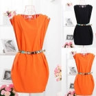 Neck Sleeveless Button-Shoulder Tunic Dress With Belt 2013 spring summer Free Shipping W1235