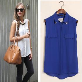 New fashion womens' sexy sequined stud collar blouse shirt sleeveless blouse elegant casual brand designer tops W4272 