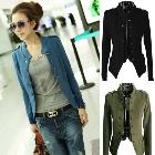 Lady Women Jacket Epaulet Long Sleeve Stand-up Collar Double Breasted Coat W4048