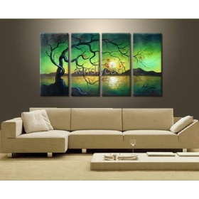 FRAMED DECO ART HAND LANDSCAPE TREE OIL PAINTING