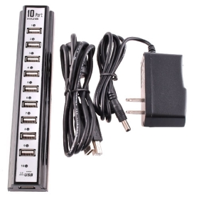 free shipping 10 Ports 480MBps USB 2.0 HUB W/Power Adapter Laptop 