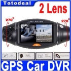 free shipping Dual Lens Car DVR Car Blackbox Night vision GPS G-sensor Camera rotation