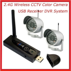 gratis forsendelse 2.4G Trådløs USB-modtager DVR Home Security CCTV System m / 2stk Video Camera s