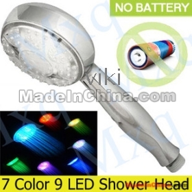 Freeshipping 10pcs/lot water flow power (no battery) ,7 Colors flashing jump change,LED Shower 