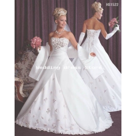 07 wedding dress, White / ivory embroidery satin  gown! W-209