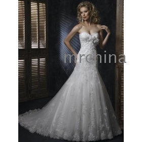 /A-Line Strapless Cathedral train satin /taffeta/chiffon wedding dress for brides 2010 style wedding dresses q6