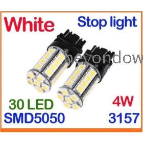 High quality Car additional brake lights 3157 White 30 5050 SMD LED Car Brake Stop Lamp Light Bulb,2pcs/lot,free shipping 