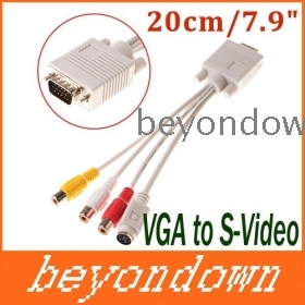 Dropshipping 20cm/7.9" PC VGA SVGA to S-VIDEO 3 RCA TV AV Converter Cable Adapter Free Shipping