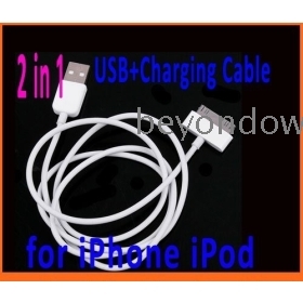 Dropshipping 2 en 1 câble de recharge USB de chargeur de synchro de données pour iPhone iPod 4G, la livraison gratuite