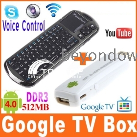 High quality Android 4.0 Mini Google TV Box WiFi 1080P HD IPTV PC Player DDR3 512 4GB Flash Voice Control + 2.4G Mini Wireless Keyboard