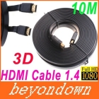 High quality 10M/33FT Full 1080P 3D Flat HDMI Cable 1.4 for  / HDTV HDMI 1.4 Male to Male Digital Cable Free shipping