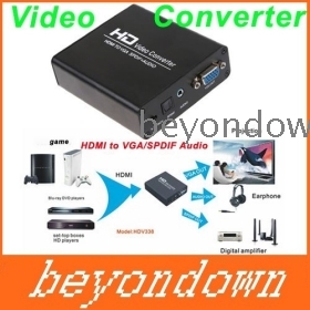 High quality Full HD Video Converter HDMI to VGA + SPDIF Audio HD Video Adapter Converter free shipping 