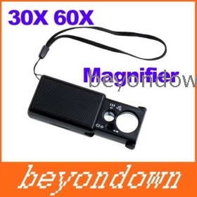 High quality 30X 60X Pocket Magnifier Microscope Loupe LED Currency UV