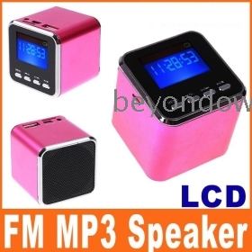 High quality Rose Red Portable Mini Digital Speaker MP3 Player USB Disk Micro SD  Card FM Radio Line In/ Out Free Shipping Dropshipping 