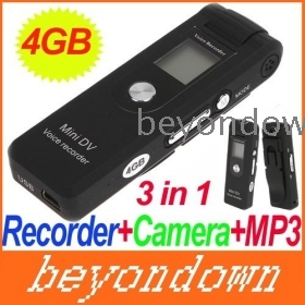 High quality 3 in 1 4GB Voice Recorder + Mini Camera+MP3 Player Webcam DV DVR Voice Audio Recorder MP3 with headphone Free Shipping 