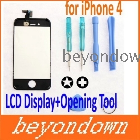 Dropshipping Schwarz Ersatz LCD Display + Touch Screen + Frame + Öffnungs-Werkzeug für iPhone 4 freies Verschiffen