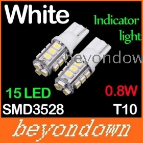 Høj kvalitet 2 stk T10 Hvid 15 3528 SMD LED Bil Indicator Light Bulb , bil indikator